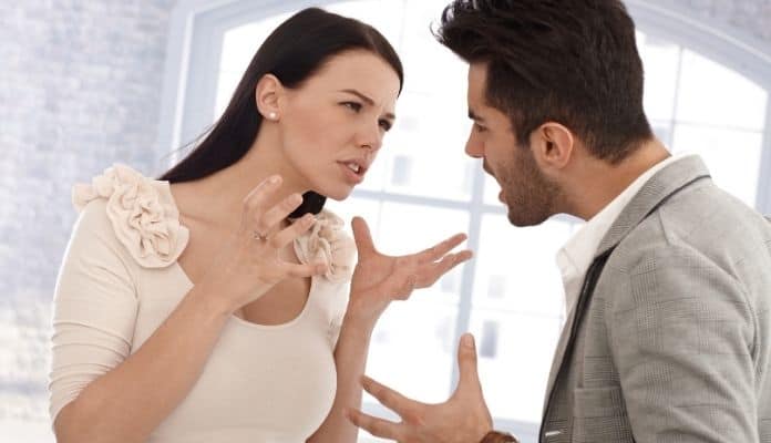 Couple quarreling in a toxic relationship